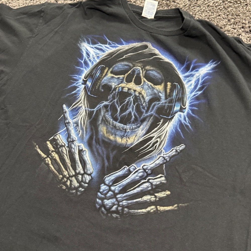 Gothic Alstyle Skull Headphones Graphic Tee Mens Black Excellent Lightning 3XL